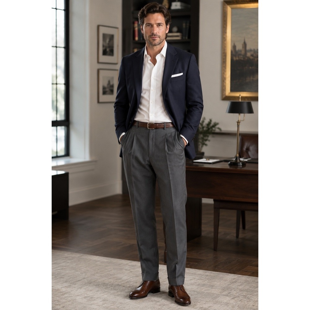 Brooks Brothers 346 Wool Dress Pants Mens 38x32 Gray Pleated Trousers